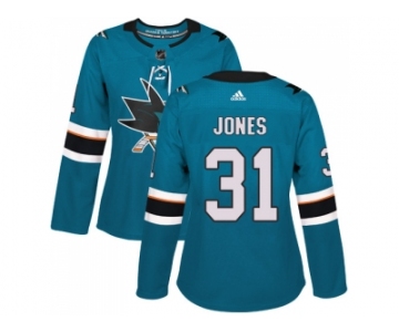 Women Adidas San Jose Sharks #31 Martin Jones Teal Home Authentic Stitched NHL Jersey