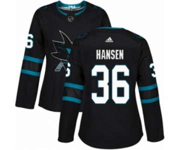 Women Adidas San Jose Sharks #36 Jannik Hansen Authentic Black Alternate NHL Jersey