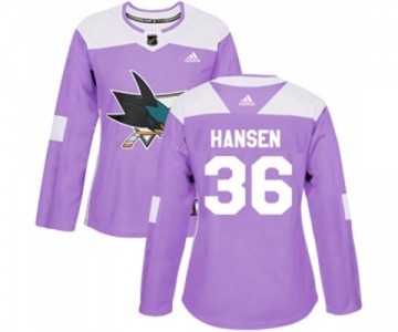 Women Adidas San Jose Sharks #36 Jannik Hansen Authentic Purple Fights Cancer Practice NHL Jersey