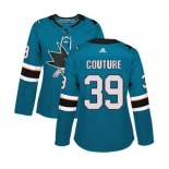 Women Adidas San Jose Sharks #39 Logan Couture Authentic Teal Green Home NHL Jersey