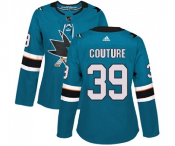 Women Adidas San Jose Sharks #39 Logan Couture Authentic Teal Green Home NHL Jersey