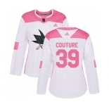 Women Adidas San Jose Sharks #39 Logan Couture Authentic White Pink Fashion NHL Jersey