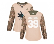 Women Adidas San Jose Sharks #39 Logan Couture Camo Authentic 2017 Veterans Day Stitched NHL Jersey