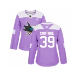 Women Adidas San Jose Sharks #39 Logan Couture Purple Authentic Fights Cancer Stitched NHL Jersey