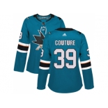 Women Adidas San Jose Sharks #39 Logan Couture Teal Home Authentic Stitched NHL Jersey