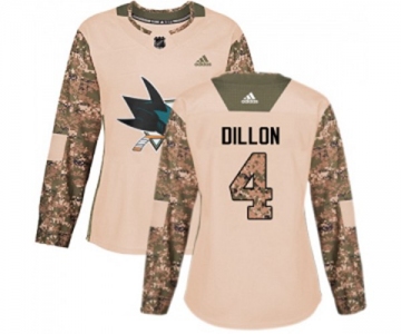 Women Adidas San Jose Sharks #4 Brenden Dillon Authentic Camo Veterans Day Practice NHL Jersey