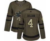 Women Adidas San Jose Sharks #4 Brenden Dillon Authentic Green Salute to Service NHL Jersey