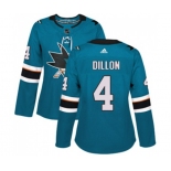 Women Adidas San Jose Sharks #4 Brenden Dillon Authentic Teal Green Home NHL Jersey