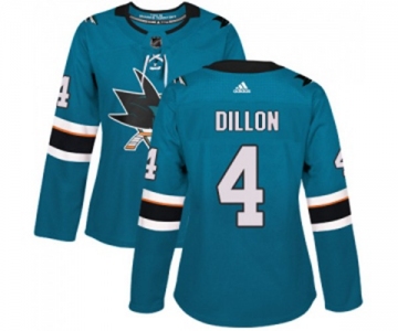 Women Adidas San Jose Sharks #4 Brenden Dillon Authentic Teal Green Home NHL Jersey