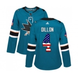 Women Adidas San Jose Sharks #4 Brenden Dillon Authentic Teal Green USA Flag Fashion NHL Jersey