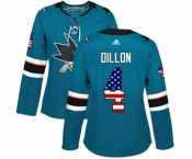 Women Adidas San Jose Sharks #4 Brenden Dillon Authentic Teal Green USA Flag Fashion NHL Jersey