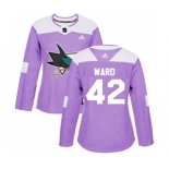 Women Adidas San Jose Sharks #42 Joel Ward Authentic Purple Fights Cancer Practice NHL Jersey