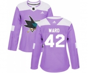 Women Adidas San Jose Sharks #42 Joel Ward Authentic Purple Fights Cancer Practice NHL Jersey