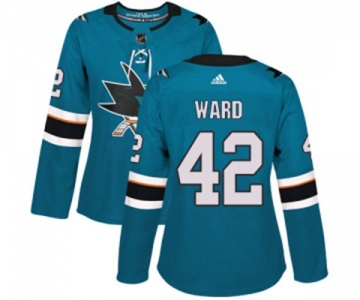 Women Adidas San Jose Sharks #42 Joel Ward Authentic Teal Green Home NHL Jersey