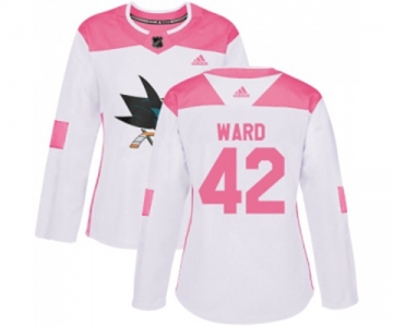 Women Adidas San Jose Sharks #42 Joel Ward Authentic White Pink Fashion NHL Jersey