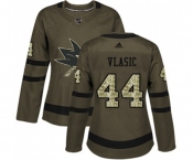 Women Adidas San Jose Sharks #44 Marc-Edouard Vlasic Authentic Green Salute to Service NHL Jersey