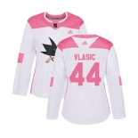 Women Adidas San Jose Sharks #44 Marc-Edouard Vlasic Authentic White Pink Fashion NHL Jersey