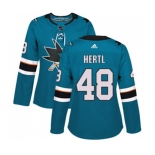 Women Adidas San Jose Sharks #48 Tomas Hertl Authentic Teal Green Home NHL Jersey