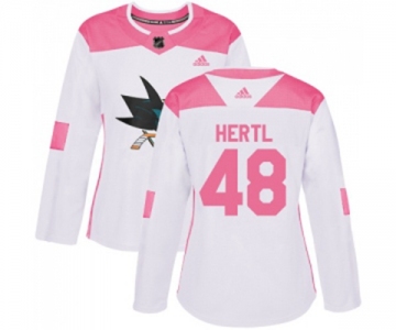 Women Adidas San Jose Sharks #48 Tomas Hertl Authentic White Pink Fashion NHL Jersey