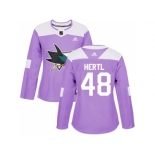 Women Adidas San Jose Sharks #48 Tomas Hertl Purple Authentic Fights Cancer Stitched NHL Jersey