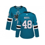 Women Adidas San Jose Sharks #48 Tomas Hertl Teal Home Authentic Stitched NHL Jersey