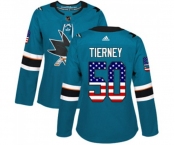 Women Adidas San Jose Sharks #50 Chris Tierney Authentic Teal Green USA Flag Fashion NHL Jersey