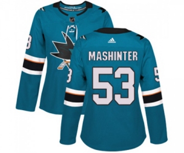 Women Adidas San Jose Sharks #53 Brandon Mashinter Authentic Teal Green Home NHL Jersey