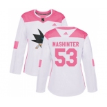 Women Adidas San Jose Sharks #53 Brandon Mashinter Authentic White Pink Fashion NHL Jersey