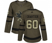 Women Adidas San Jose Sharks #60 Rourke Chartier Authentic Green Salute to Service NHL Jersey