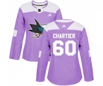 Women Adidas San Jose Sharks #60 Rourke Chartier Authentic Purple Fights Cancer Practice NHL Jersey