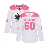 Women Adidas San Jose Sharks #60 Rourke Chartier Authentic White Pink Fashion NHL Jersey