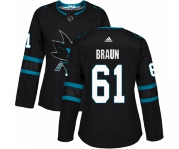 Women Adidas San Jose Sharks #61 Justin Braun Premier Black Alternate NHL Jersey