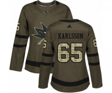 Women Adidas San Jose Sharks #65 Erik Karlsson Authentic Green Salute to Service NHL Jersey