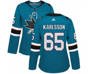 Women Adidas San Jose Sharks #65 Erik Karlsson Authentic Teal Green Home NHL Jersey