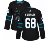 Women Adidas San Jose Sharks #68 Melker Karlsson Authentic Black Alternate NHL Jersey