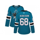 Women Adidas San Jose Sharks #68 Melker Karlsson Teal Home Authentic Stitched NHL Jersey