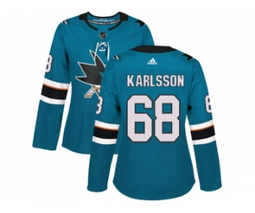 Women Adidas San Jose Sharks #68 Melker Karlsson Teal Home Authentic Stitched NHL Jersey