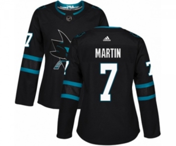 Women Adidas San Jose Sharks #7 Paul Martin Authentic Black Alternate NHL Jersey