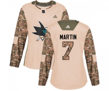 Women Adidas San Jose Sharks #7 Paul Martin Authentic Camo Veterans Day Practice NHL Jersey