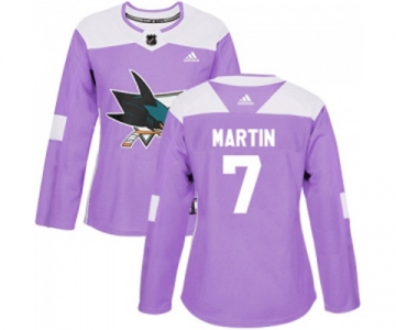 Women Adidas San Jose Sharks #7 Paul Martin Authentic Purple Fights Cancer Practice NHL Jersey