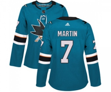 Women Adidas San Jose Sharks #7 Paul Martin Authentic Teal Green Home NHL Jersey