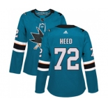 Women Adidas San Jose Sharks #72 Tim Heed Authentic Teal Green Home NHL Jersey