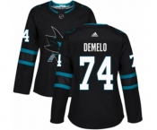 Women Adidas San Jose Sharks #74 Dylan DeMelo Authentic Black Alternate NHL Jersey