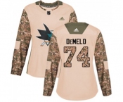 Women Adidas San Jose Sharks #74 Dylan DeMelo Authentic Camo Veterans Day Practice NHL Jersey