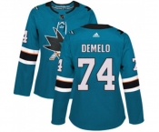 Women Adidas San Jose Sharks #74 Dylan DeMelo Authentic Teal Green Home NHL Jersey