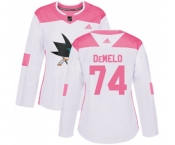 Women Adidas San Jose Sharks #74 Dylan DeMelo Authentic White Pink Fashion NHL Jersey