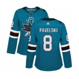 Women Adidas San Jose Sharks #8 Joe Pavelski Authentic Teal Green Home NHL Jersey