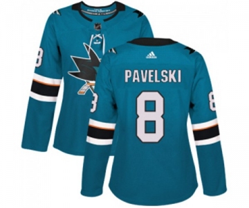 Women Adidas San Jose Sharks #8 Joe Pavelski Authentic Teal Green Home NHL Jersey