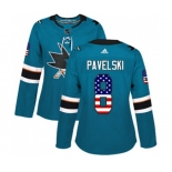 Women Adidas San Jose Sharks #8 Joe Pavelski Authentic Teal Green USA Flag Fashion NHL Jersey