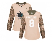 Women Adidas San Jose Sharks #8 Joe Pavelski Camo Authentic 2017 Veterans Day Stitched NHL Jersey